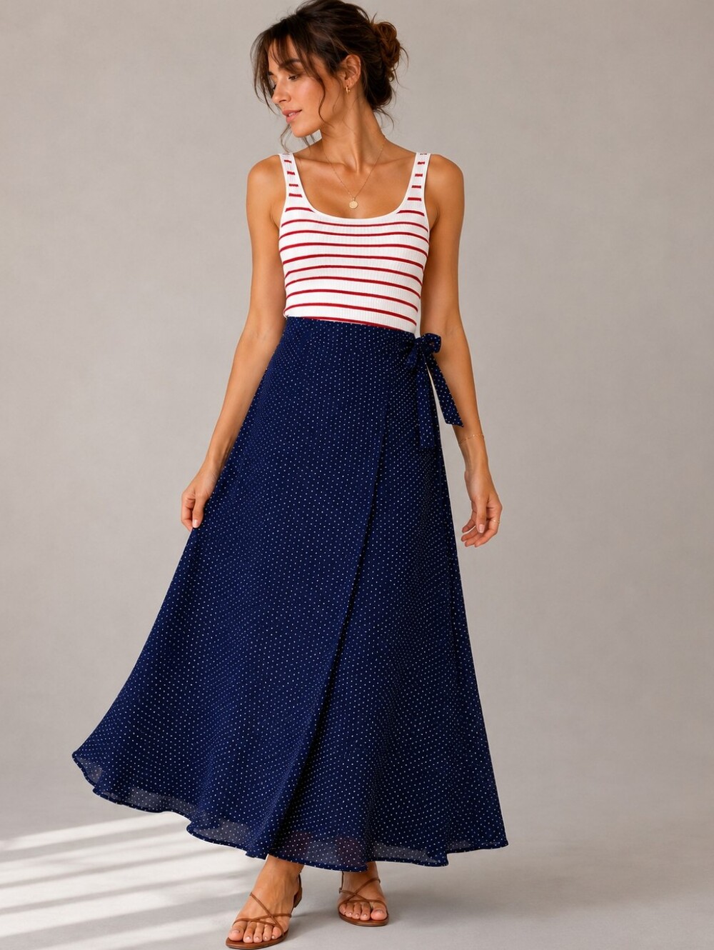 Vintage Esprit Polka Dot Wrap Skirt | Navy Adjustable Wrap Waist Maxi